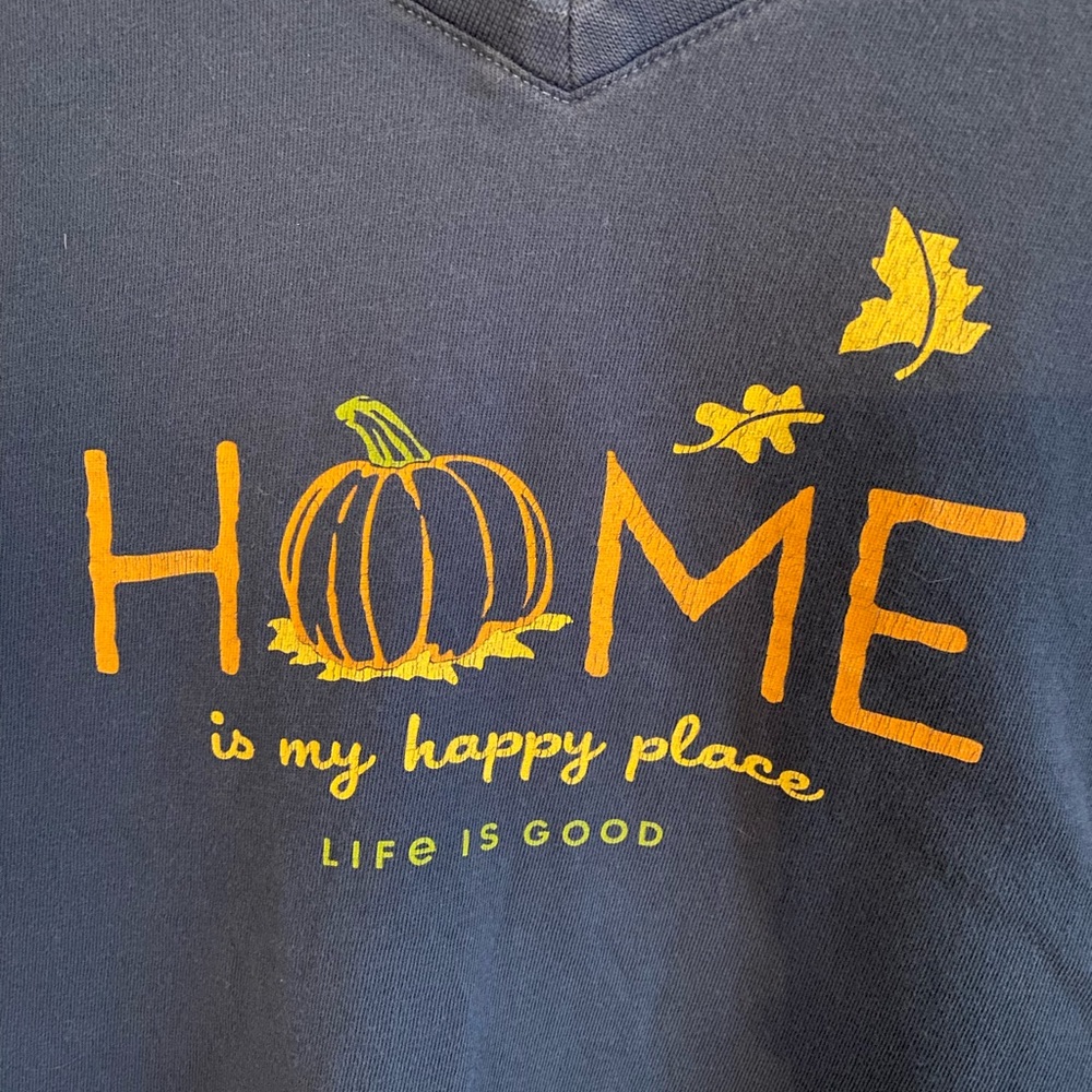 Life is Good Shirt Womens L Home Is My Happy Place Halloween Fall Pumpkin Navy - Picture 2 of 6